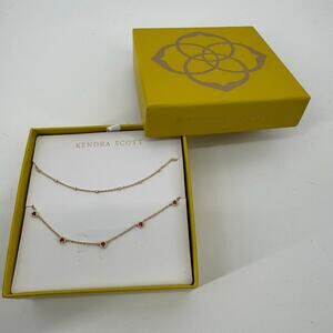 Kendra Scott Gold Tone Layered Necklace Set Red Crystal Stations Boxed